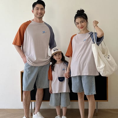 撞色拼袖字母T恤親子裝(2色)1