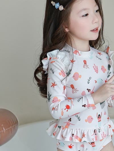 女童花邊防曬泳衣含泳帽5