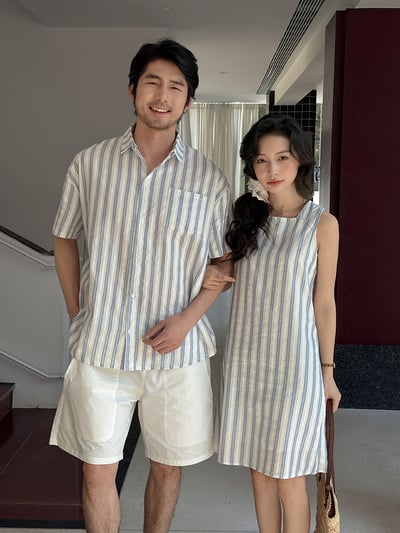 條紋背心連身裙襯衫親子裝7