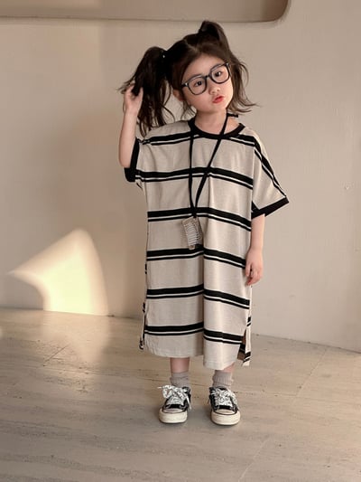 黑杏條紋休閒套裝連身裙4