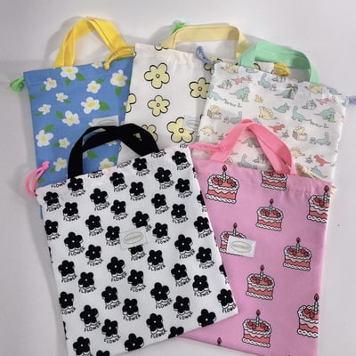 印花手提束口收納袋(幼兒園鞋袋)5色3