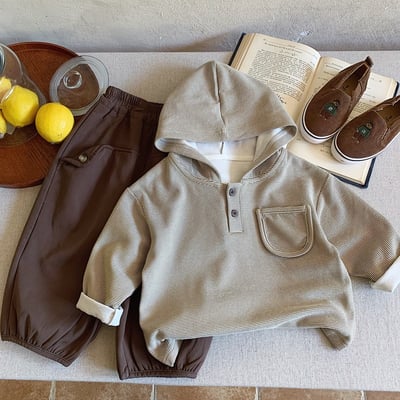 條紋鈕扣口袋休閒帽T5