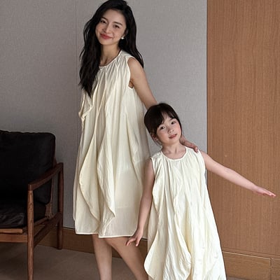 不規則層次無袖母女洋裝1