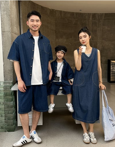 深藍牛仔車線系列親子裝3