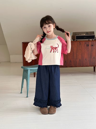 撞色拼袖貓咪短版上衣3