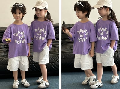 紫色字母短袖T恤親子裝7