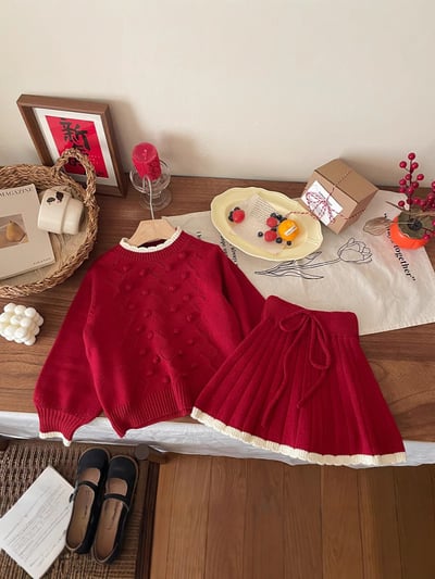 滾邊立體小毛球針織套裝-尺寸1202