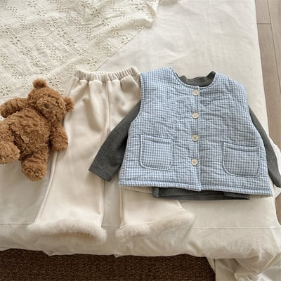 藍格紋口袋鋪棉背心4