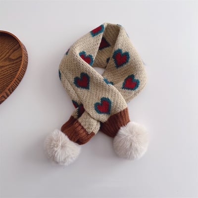 愛心毛球交叉圍巾圍脖-現貨紅2