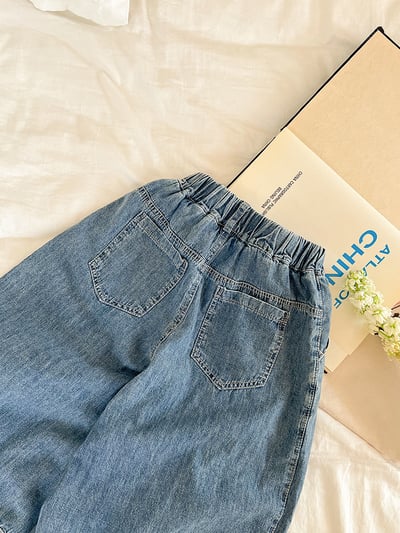 氣質拼接寬鬆牛仔褲5