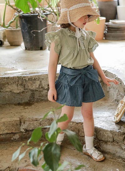 蝴蝶結牛仔短褲裙4