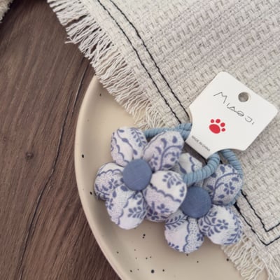 清新藍色布藝髮飾3