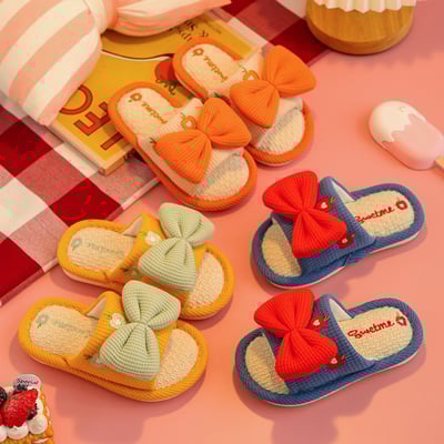 大蝴蝶結亞麻室內拖鞋1