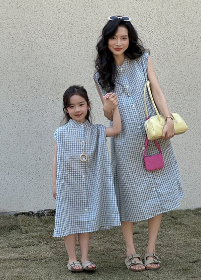 清新藍格紋襯衫系親子裝3
