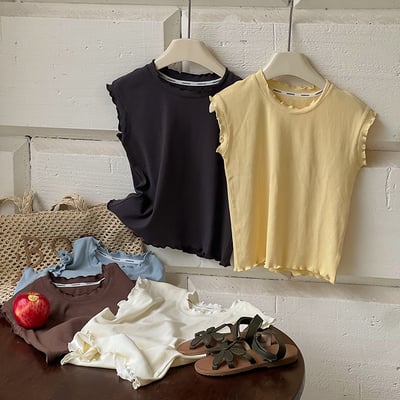 純色木耳花邊背心上衣1