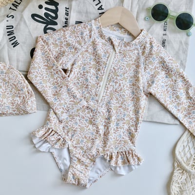 女童長袖拉鍊泳衣含帽1