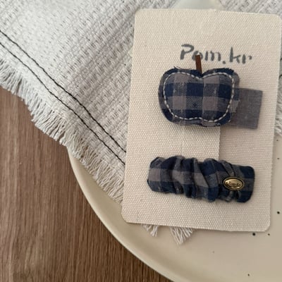 灰藍系格紋髮夾2