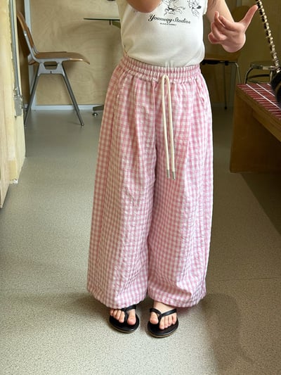綁帶格紋縮口薄長褲4
