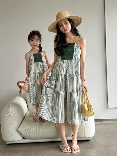 度假風碎花拼布親子裝3
