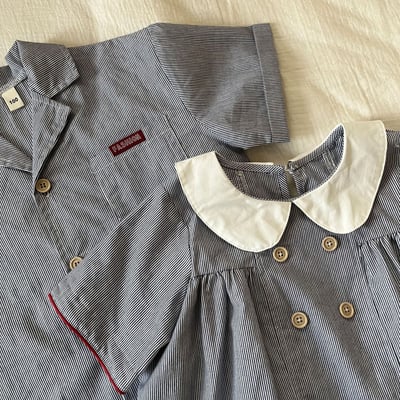 細條紋翻領洋裝套裝8