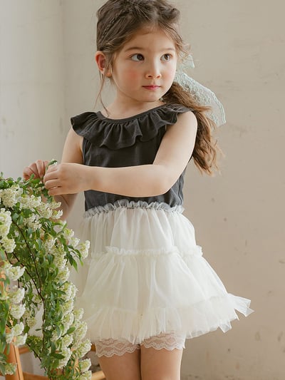 荷葉領拼接紗裙洋裝4