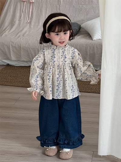 碎花立領花邊娃娃上衣6