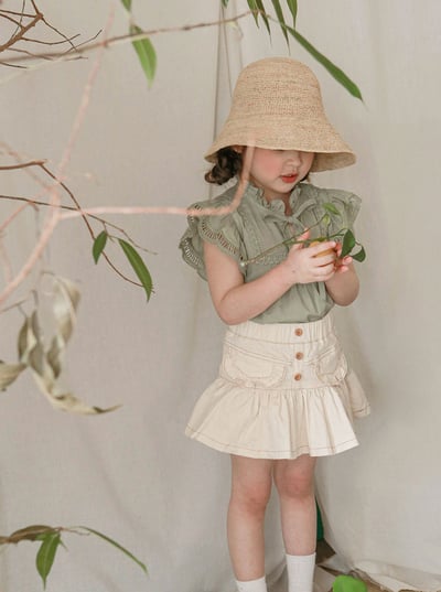 鬆緊排扣花邊牛仔短褲裙5