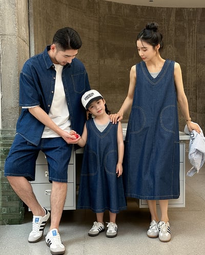 深藍牛仔車線系列親子裝2