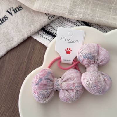 刺繡花朵蝴蝶結髮圈8