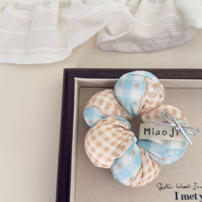 格紋花朵蝴蝶結髮圈2