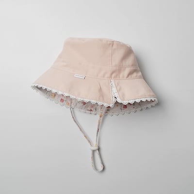 蕾絲粉色小花雙面漁夫帽1