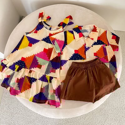 幾何積木彩色綁帶背心洋裝套裝7