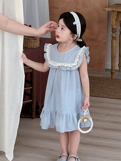 清新藍條紋荷葉花邊洋裝3