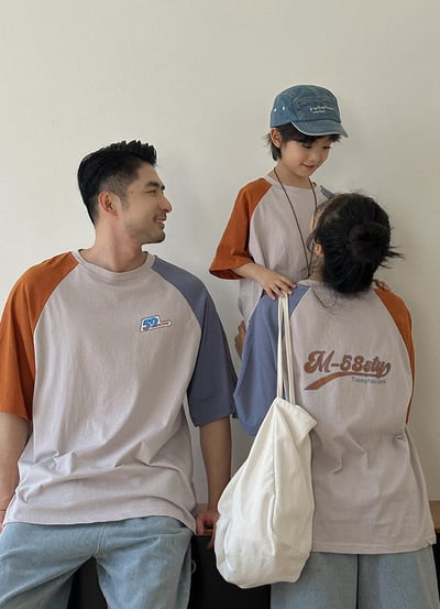 撞色拼袖字母T恤親子裝(2色)6