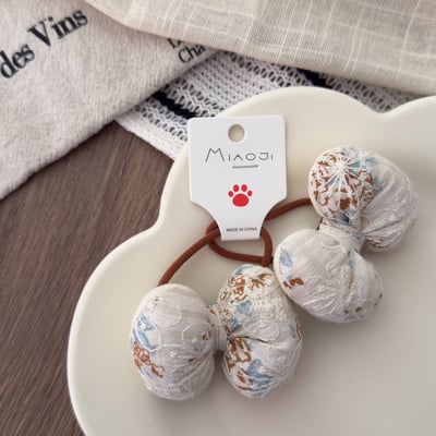 刺繡花朵蝴蝶結髮圈7