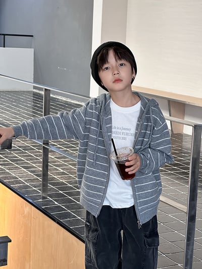 針織條紋連帽外套3