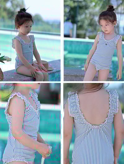 女童條紋連身泳衣含帽11