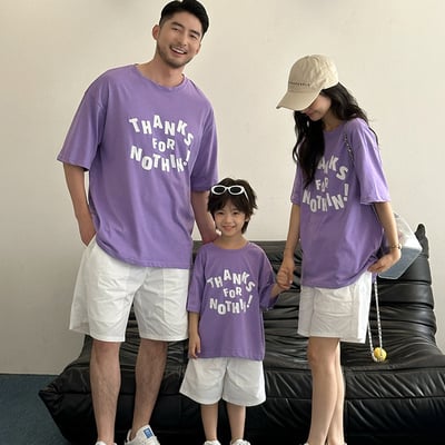 紫色字母短袖T恤親子裝1