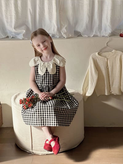 花瓣領格子無袖洋裝4