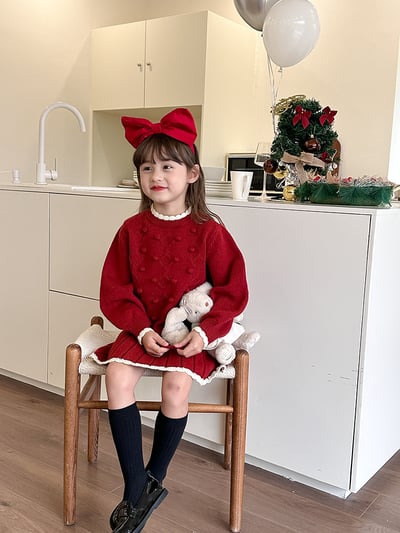 滾邊立體小毛球針織套裝-尺寸1206