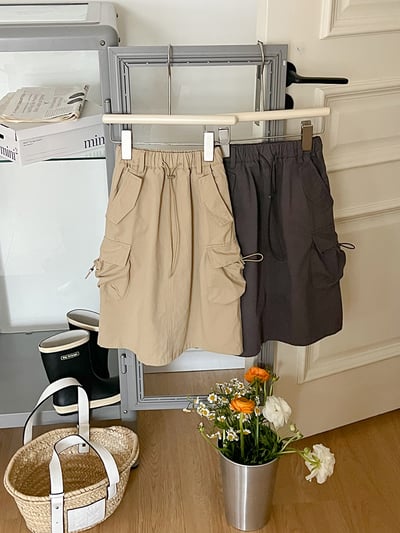 束繩口袋長版工裝裙9