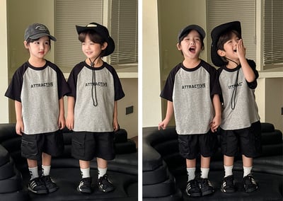 字母拼袖休閒親子裝4