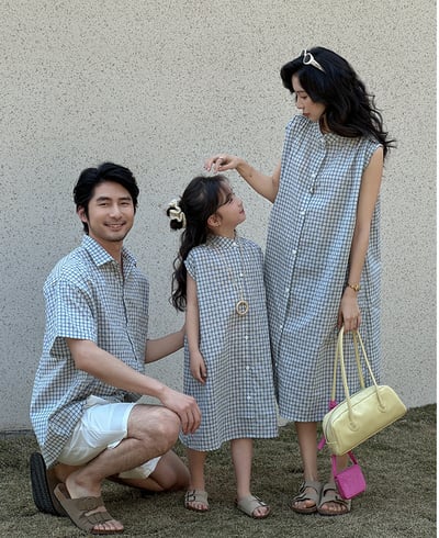 清新藍格紋襯衫系親子裝2