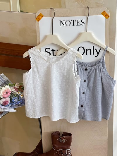 疊穿格子吊帶背心兩件套裝5