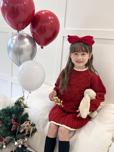 滾邊立體小毛球針織套裝-尺寸1208