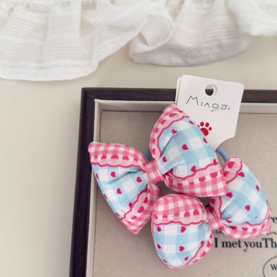 格紋花朵蝴蝶結髮圈6