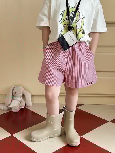 字母刺繡條紋短褲3