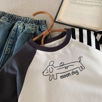 不對稱拼袖狗狗上衣3