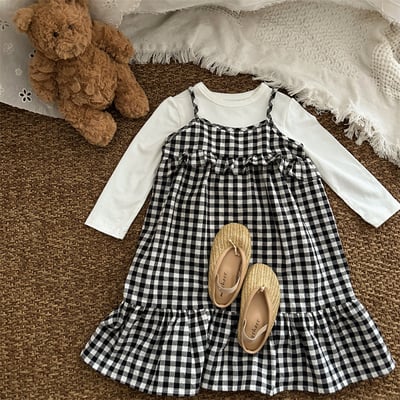 黑白格吊帶魚尾洋裝2