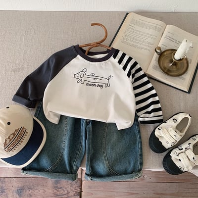 不對稱拼袖狗狗上衣5